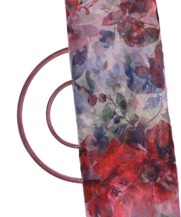 Red Colour Flower Digital Print Organza Fabric